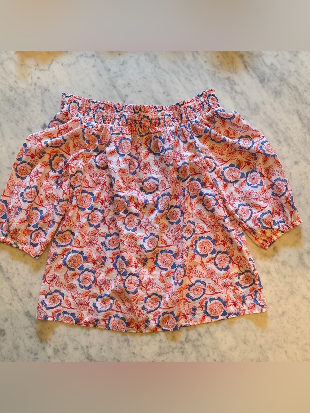 NWT Vineyard Vines Frangipani Off-The-Shoulder Smocked Top (Papaya Punch)